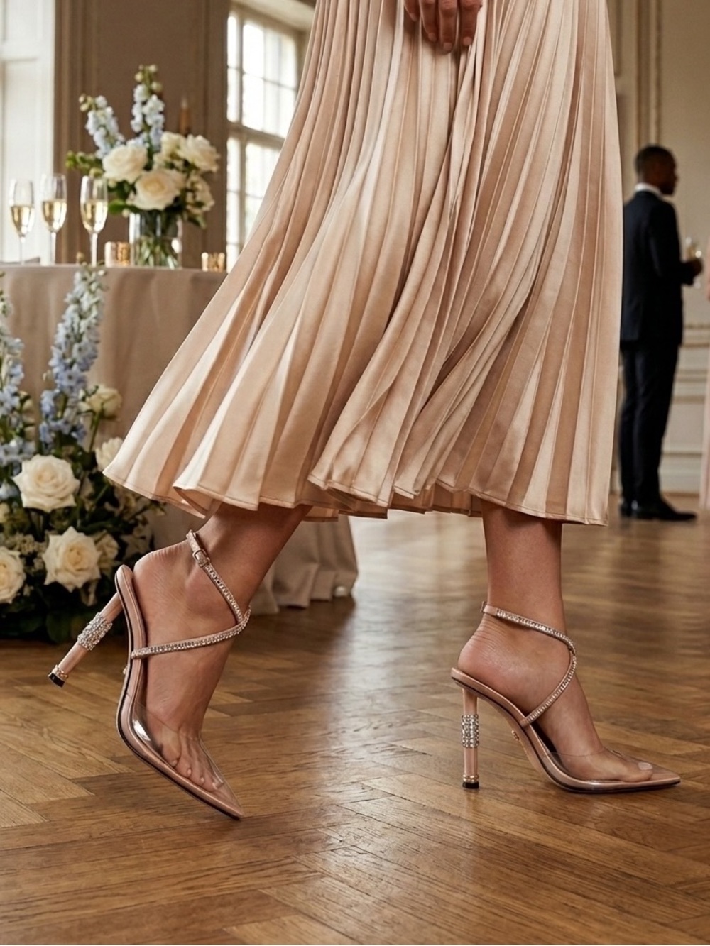 Alevi Milano Tania Crystal Heel Sandals Rose Gold Plexi Pointed Toe EU 40